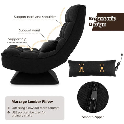 5-Level Adjustable 360Â° Swivel Floor Chair with Massage Pillow-Black Costway