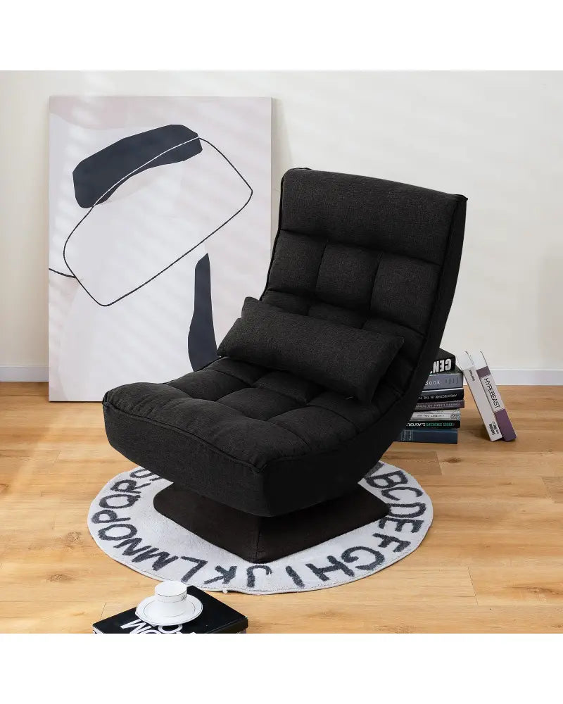 5-Level Adjustable 360Â° Swivel Floor Chair with Massage Pillow-Black - Black - Floor Chairs