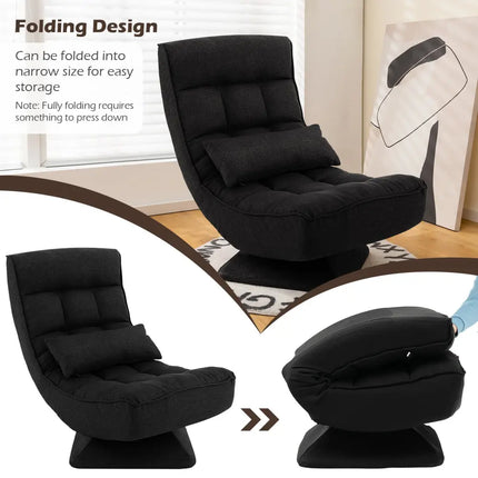 5-Level Adjustable 360Â° Swivel Floor Chair with Massage Pillow-Black Costway