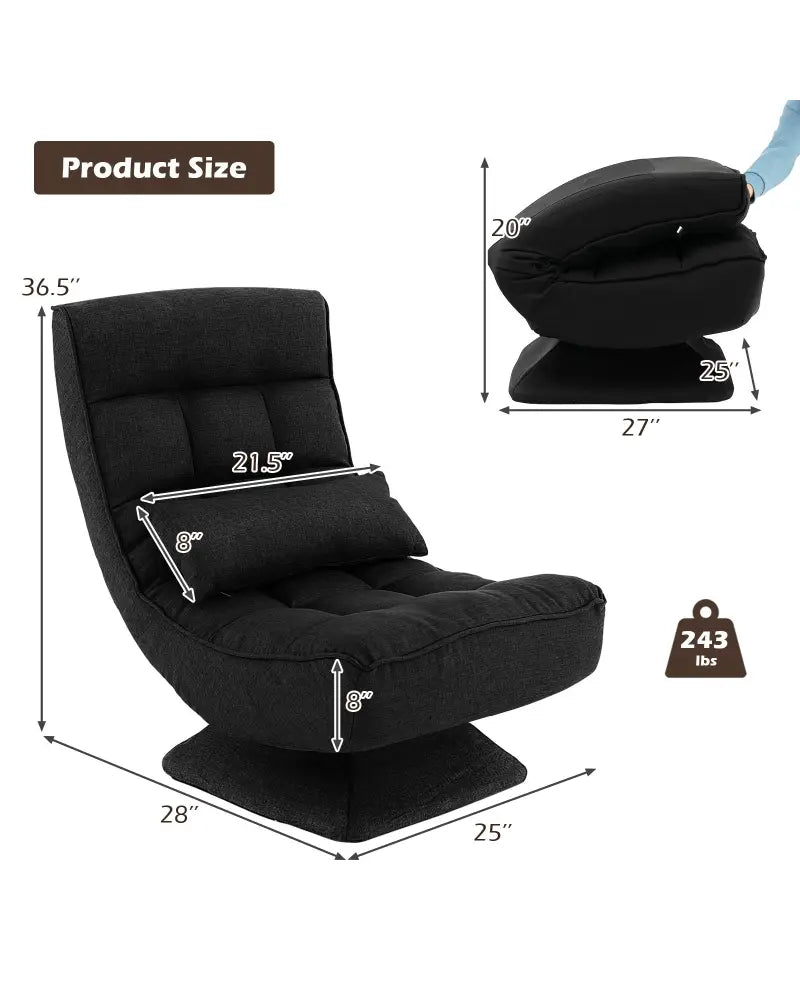 5-Level Adjustable 360Â° Swivel Floor Chair with Massage Pillow-Black - Black - Floor Chairs