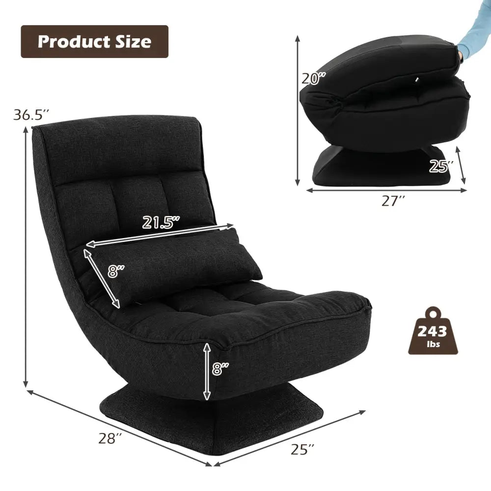 5-Level Adjustable 360Â° Swivel Floor Chair with Massage Pillow-Black - Black - Floor Chairs