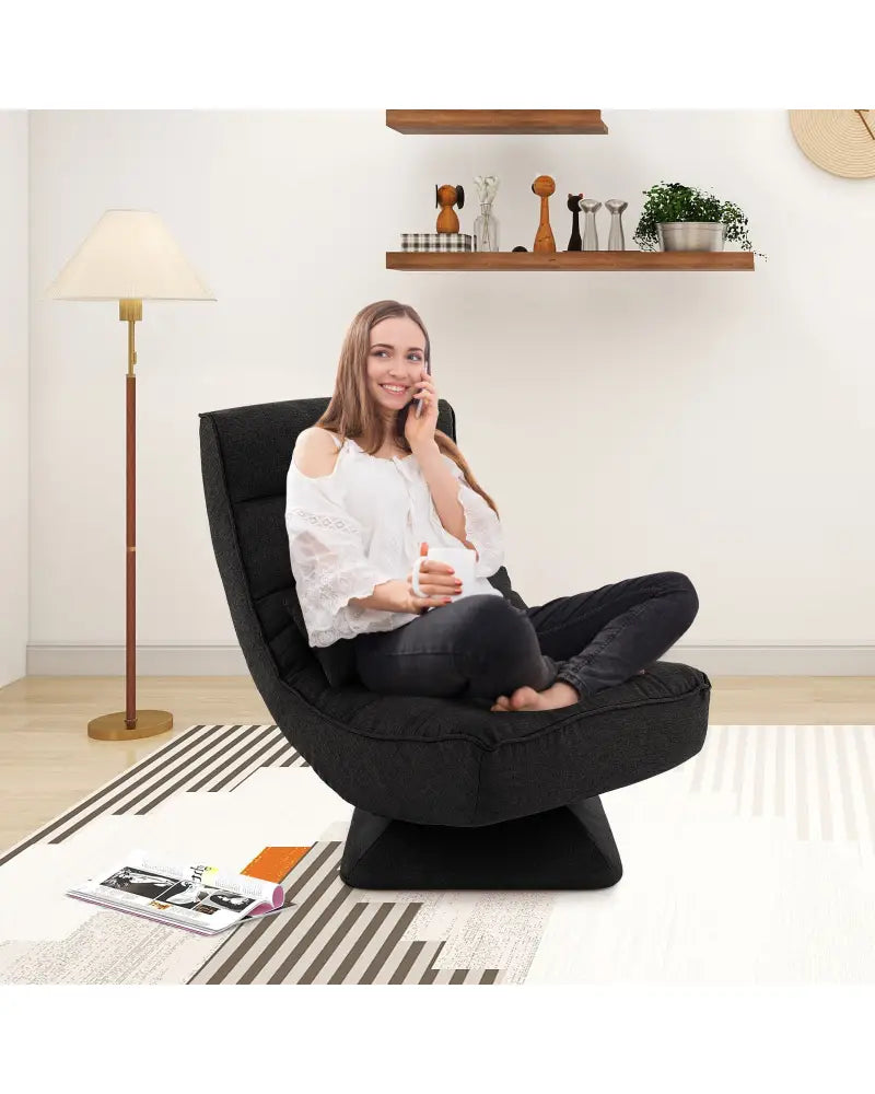 5-Level Adjustable 360Â° Swivel Floor Chair with Massage Pillow-Black - Black - Floor Chairs