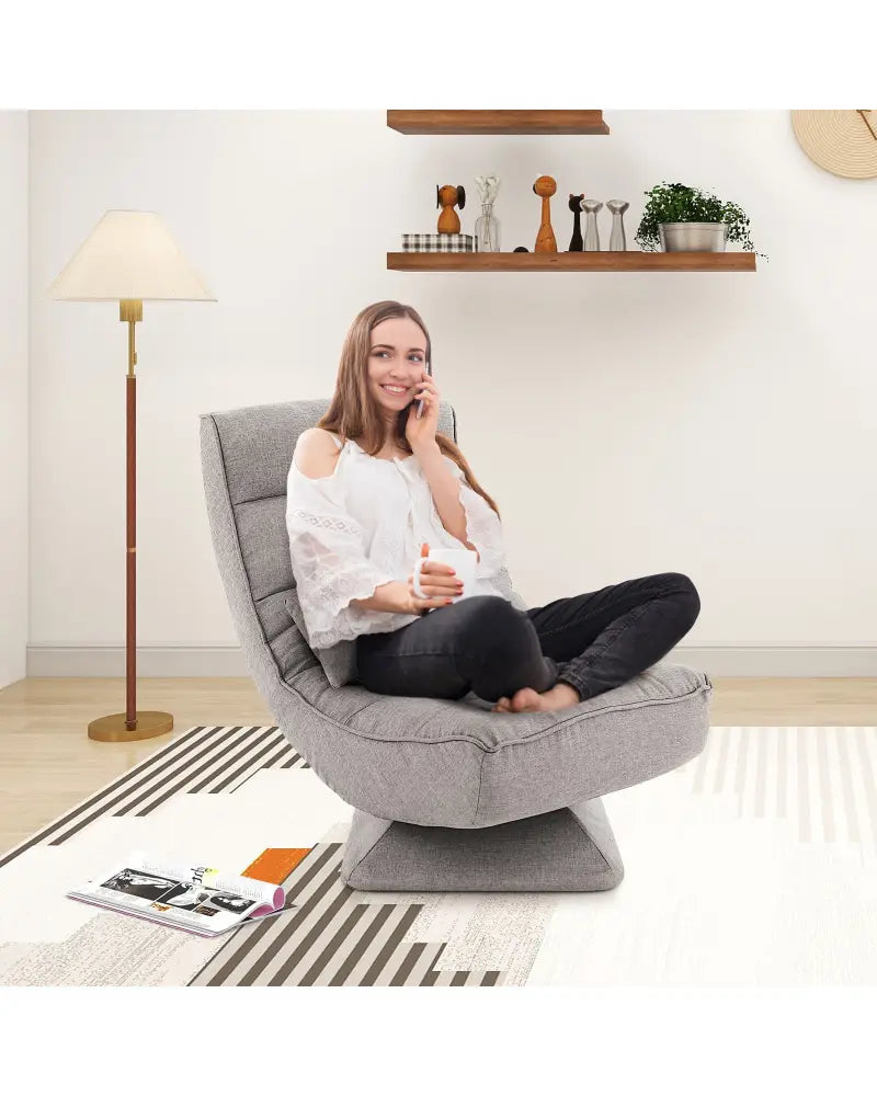 5-Level Adjustable 360Â° Swivel Floor Chair with Massage Pillow-Gray - Gray - Floor Chairs