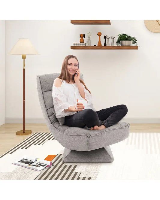 5-Level Adjustable 360Â° Swivel Floor Chair with Massage Pillow-Gray - Gray - Floor Chairs