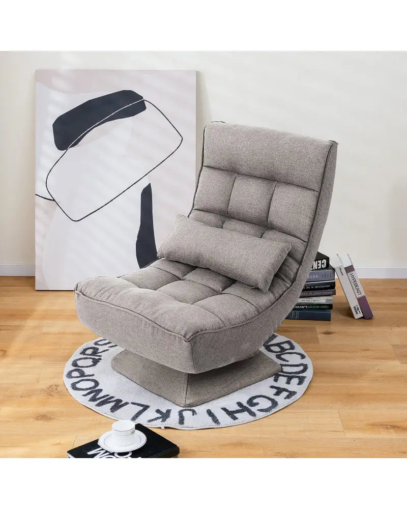 5-Level Adjustable 360Â° Swivel Floor Chair with Massage Pillow-Gray - Gray - Floor Chairs