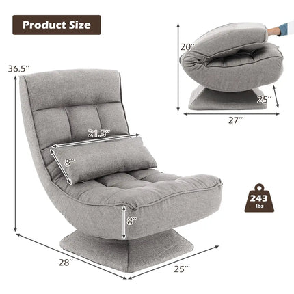 5-Level Adjustable 360Â° Swivel Floor Chair with Massage Pillow-Gray Costway