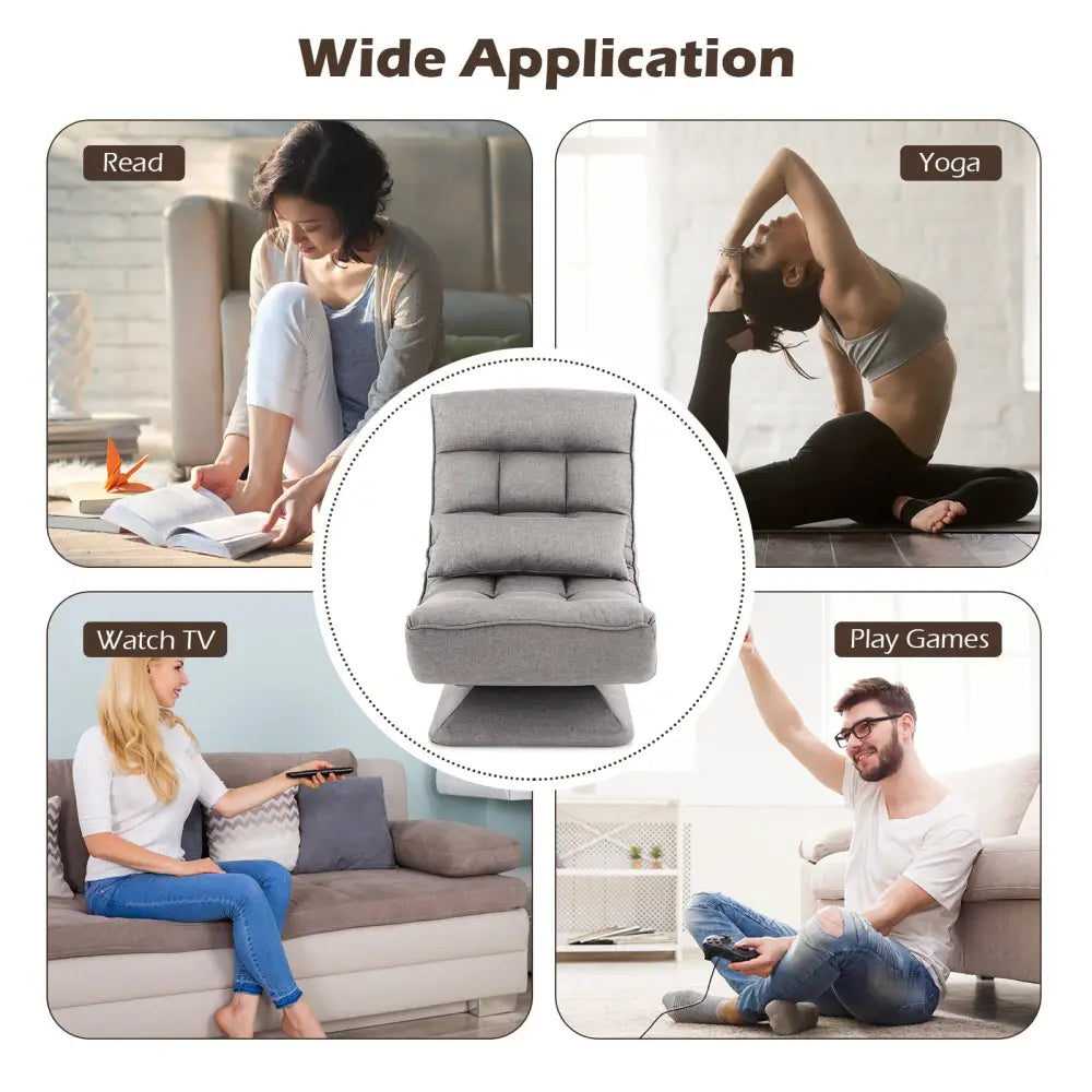 5-Level Adjustable 360Â° Swivel Floor Chair with Massage Pillow-Gray - Gray - Floor Chairs