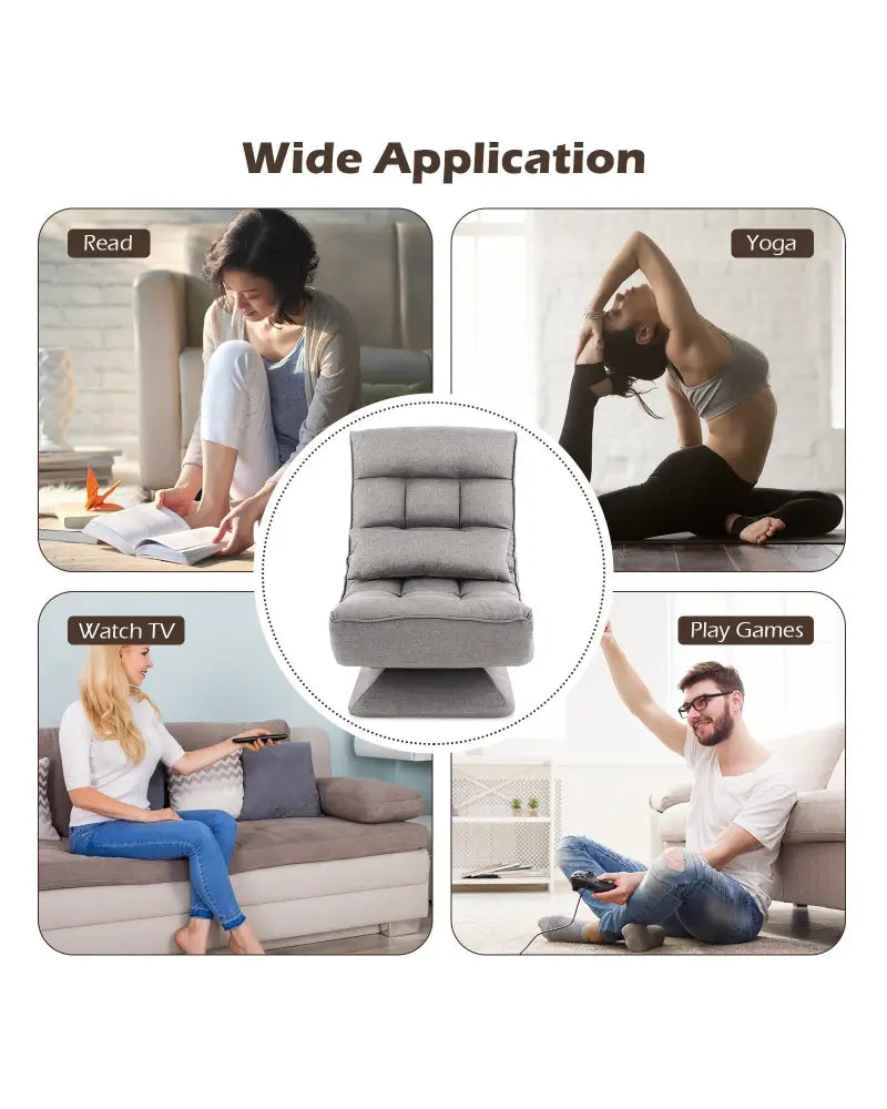 5-Level Adjustable 360Â° Swivel Floor Chair with Massage Pillow-Gray - Gray - Floor Chairs