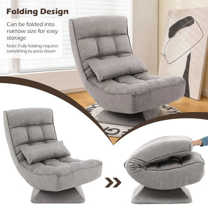 5-Level Adjustable 360Â° Swivel Floor Chair with Massage Pillow-Gray Costway