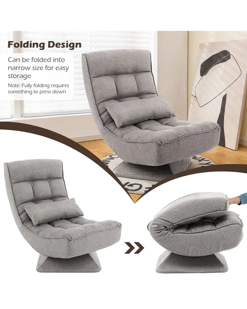 5-Level Adjustable 360Â° Swivel Floor Chair with Massage Pillow-Gray - Gray - Floor Chairs