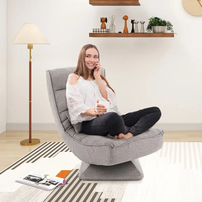 5-Level Adjustable 360Â° Swivel Floor Chair with Massage Pillow-Gray Costway