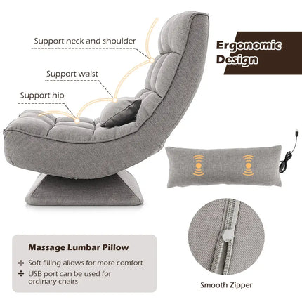 5-Level Adjustable 360Â° Swivel Floor Chair with Massage Pillow-Gray Costway