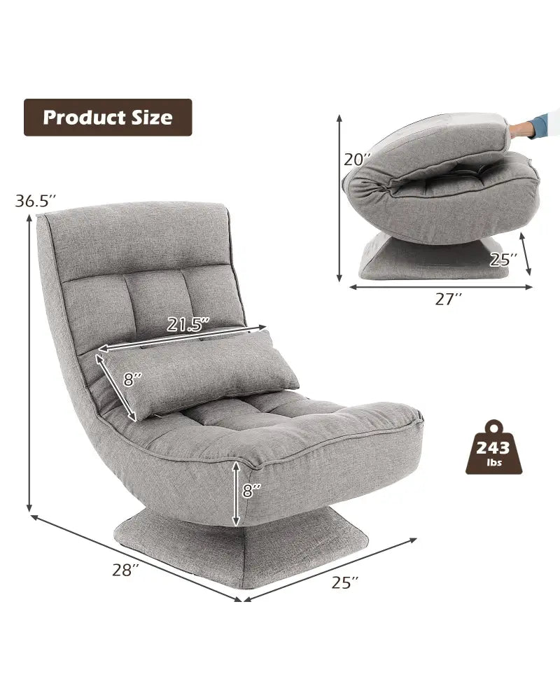 5-Level Adjustable 360Â° Swivel Floor Chair with Massage Pillow-Gray - Gray - Floor Chairs