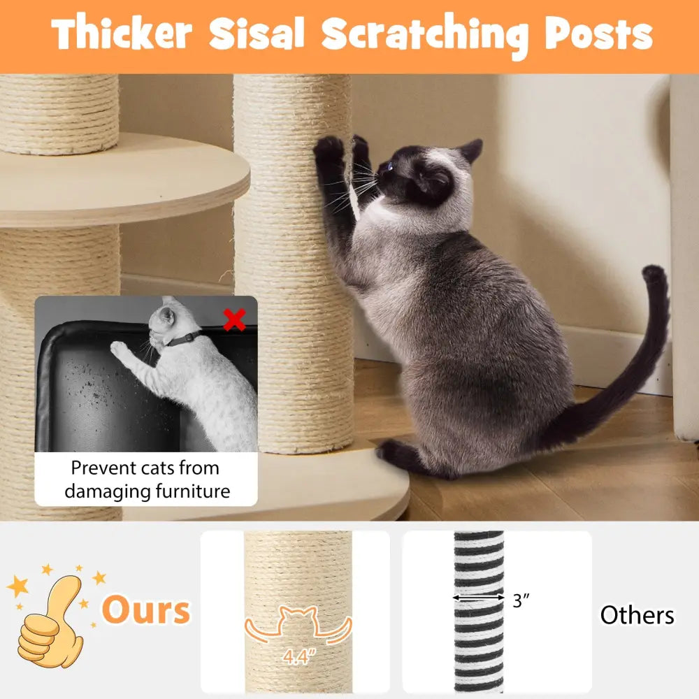 5-level Wooden Cat Tree with Padded Perch Non-woven Hammock-Gray - Gray - Cat Trees Condos & Scratchers