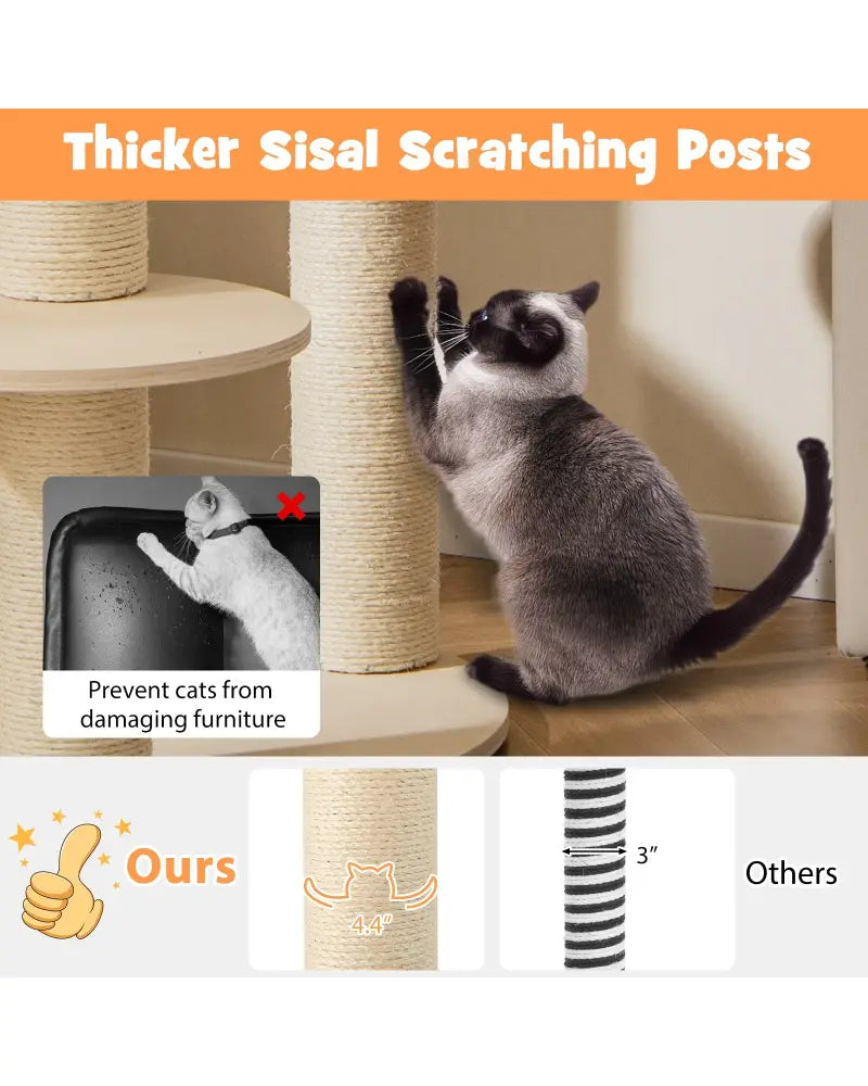 5-level Wooden Cat Tree with Padded Perch Non-woven Hammock-Gray - Gray - Cat Trees Condos & Scratchers