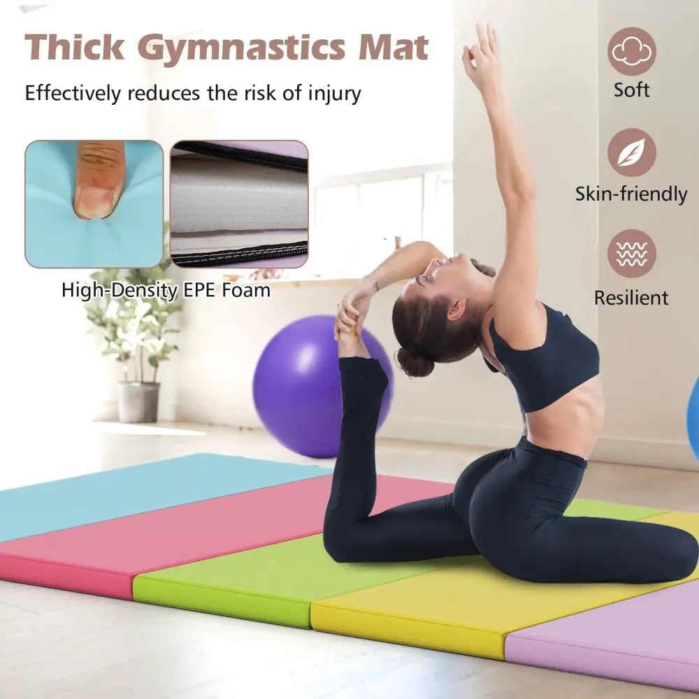 5-Panel Folding Gymnastics Mat for Kids-Green - Green - Yoga & Gym Mats