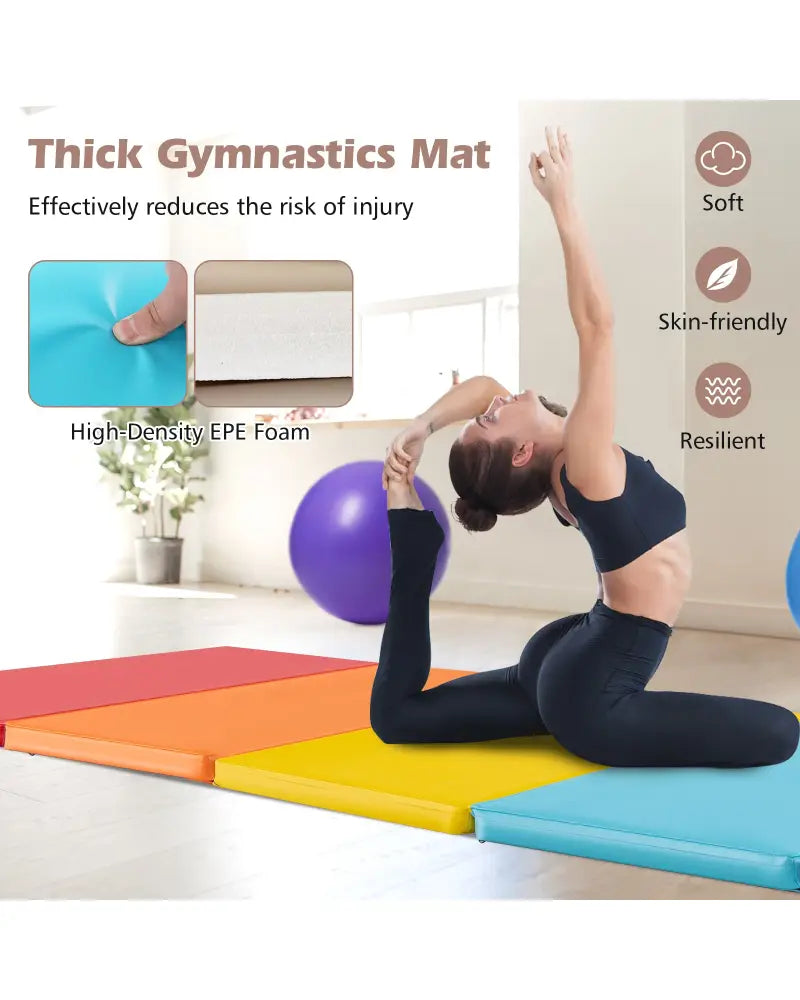5-Panel Folding Gymnastics Mat for Kids-Red - Red - Yoga & Gym Mats
