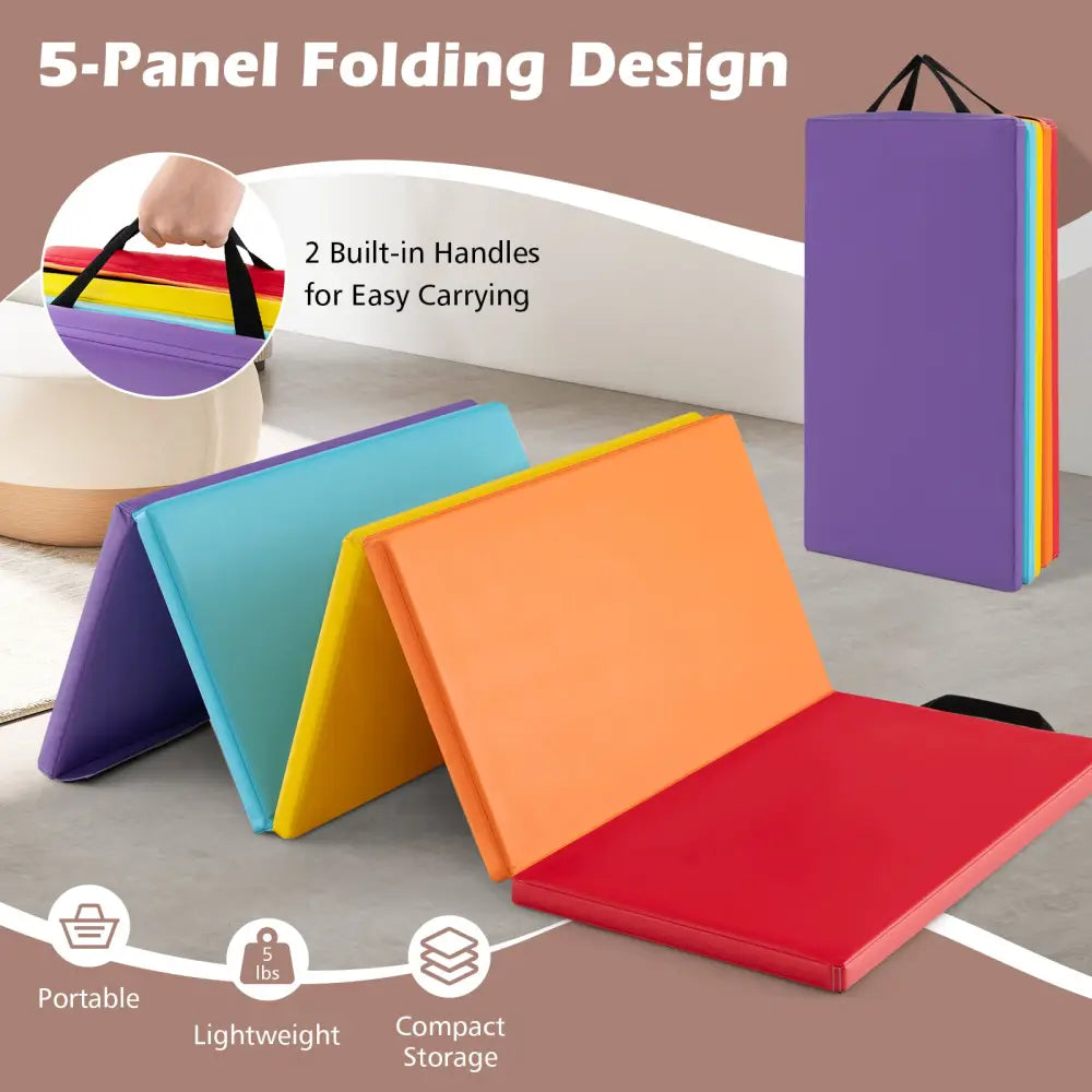 5-Panel Folding Gymnastics Mat for Kids-Red - Red - Yoga & Gym Mats