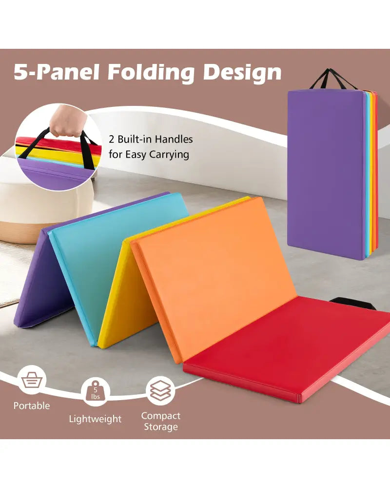 5-Panel Folding Gymnastics Mat for Kids-Red - Red - Yoga & Gym Mats