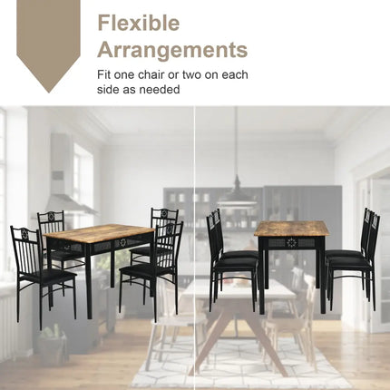 5 Pcs Dining Set Wood Metal Table and 4 Chairs with Cushions-Black Costway