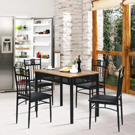5 Pcs Dining Set Wood Metal Table and 4 Chairs with Cushions-Black Costway