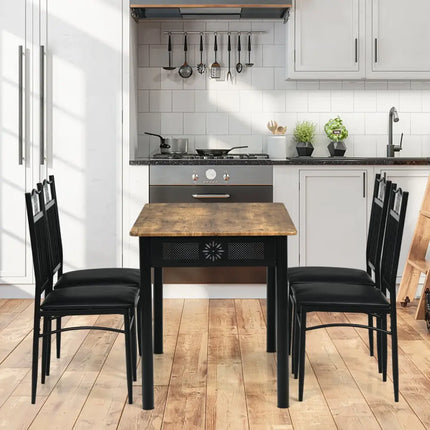 5 Pcs Dining Set Wood Metal Table and 4 Chairs with Cushions-Black Costway