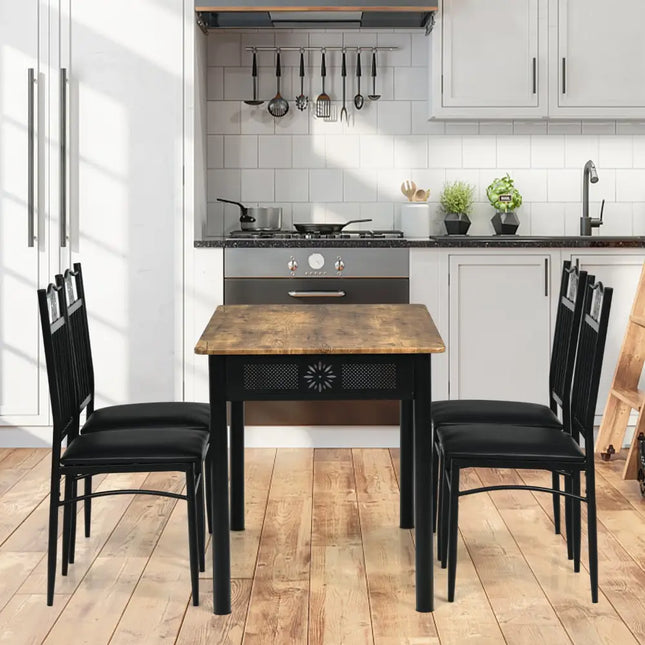 5 Pcs Dining Set Wood Metal Table and 4 Chairs with Cushions-Black Costway