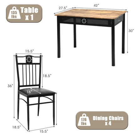 5 Pcs Dining Set Wood Metal Table and 4 Chairs with Cushions-Black Costway
