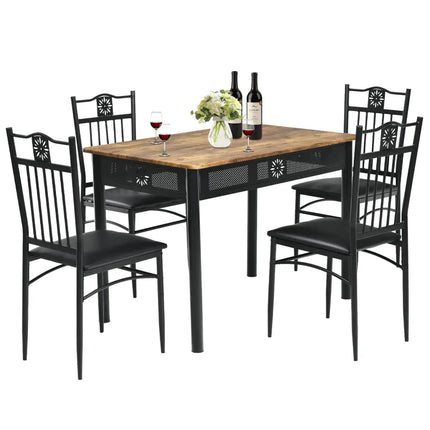 5 Pcs Dining Set Wood Metal Table and 4 Chairs with Cushions-Black Costway