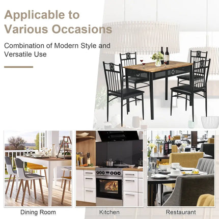 5 Pcs Dining Set Wood Metal Table and 4 Chairs with Cushions-Black Costway