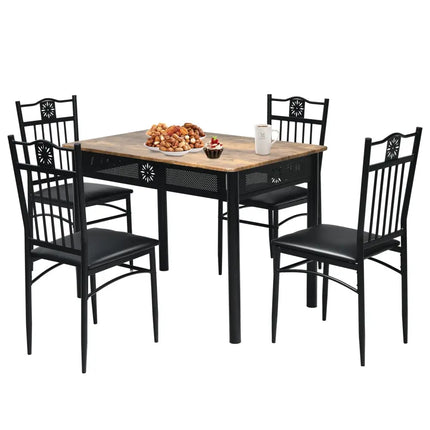5 Pcs Dining Set Wood Metal Table and 4 Chairs with Cushions-Black Costway