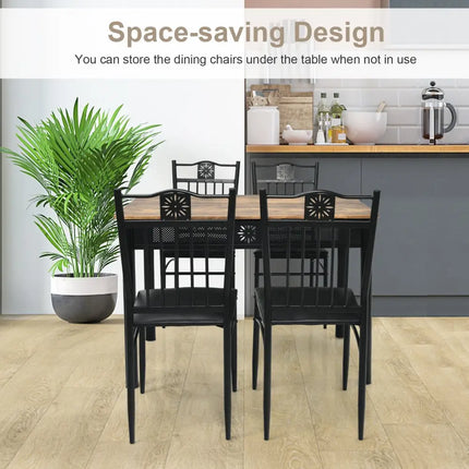 5 Pcs Dining Set Wood Metal Table and 4 Chairs with Cushions-Black Costway