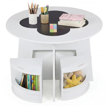 5 PCS Kids Table and Chair Set with Storage Stools for Activity-White - White - Kids Table & Chair Sets
