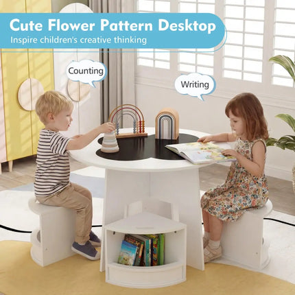 5 PCS Kids Table and Chair Set with Storage Stools for Activity-White - White - Kids Table & Chair Sets