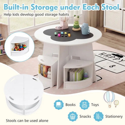 5 PCS Kids Table and Chair Set with Storage Stools for Activity-White - White - Kids Table & Chair Sets