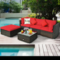 5 Pcs Outdoor Patio Rattan Furniture Set Sectional Conversation with Cushions-Red - Red - Outdoor Sectionals