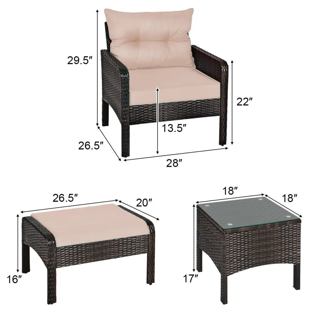 5 Pcs Patio Rattan Wicker Sofa Furniture Set - Beige - Patio Furniture Sets