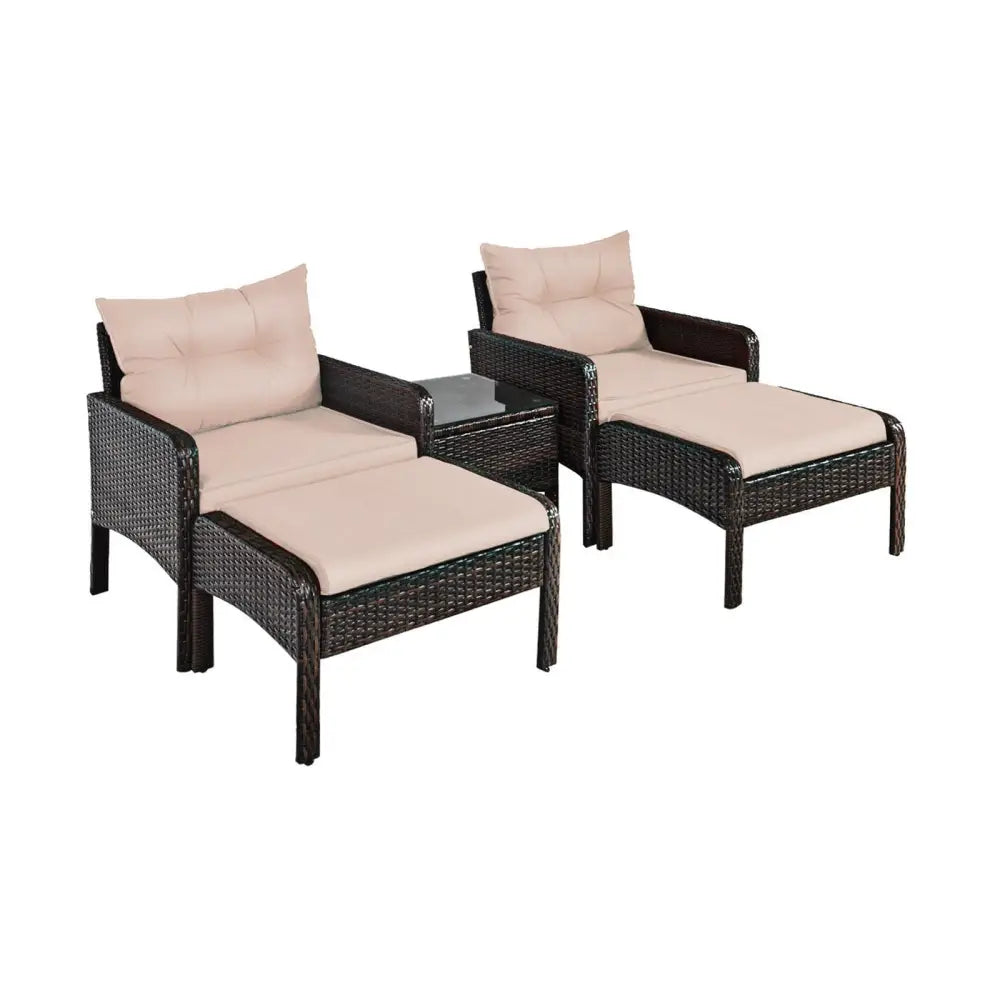 5 Pcs Patio Rattan Wicker Sofa Furniture Set - Beige - Patio Furniture Sets