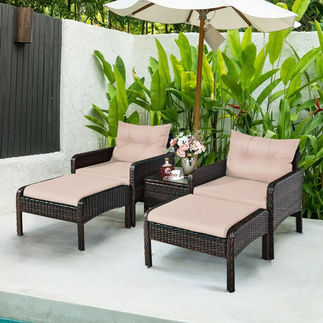 5 Pcs Patio Rattan Wicker Sofa Furniture Set - Beige - Patio Furniture Sets