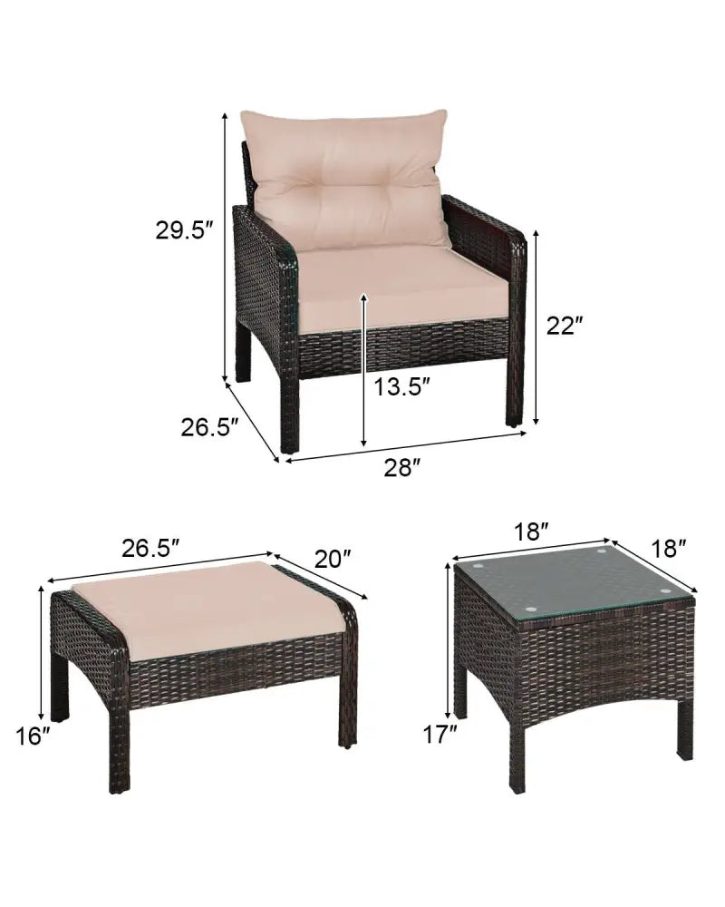 5 Pcs Patio Rattan Wicker Sofa Furniture Set - Beige - Patio Furniture Sets