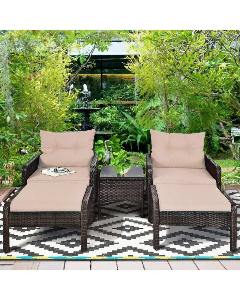 5 Pcs Patio Rattan Wicker Sofa Furniture Set - Beige - Patio Furniture Sets