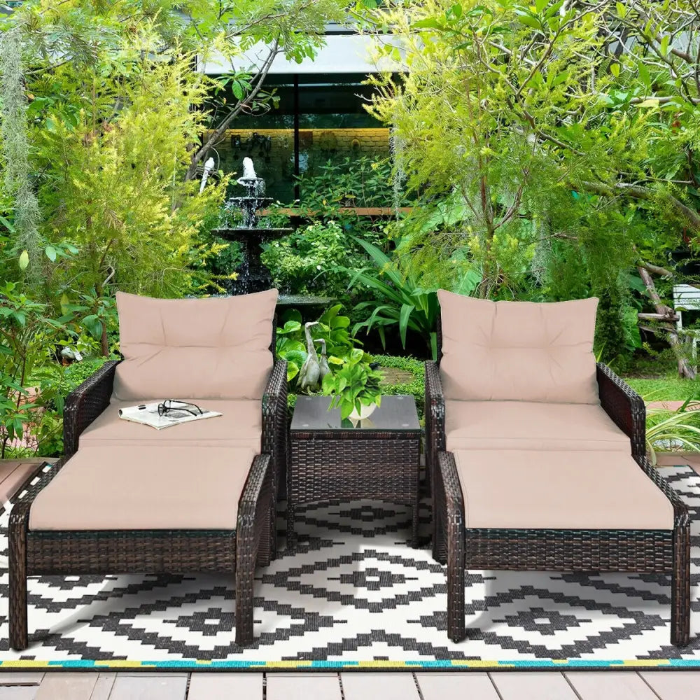 5 Pcs Patio Rattan Wicker Sofa Furniture Set - Beige - Patio Furniture Sets