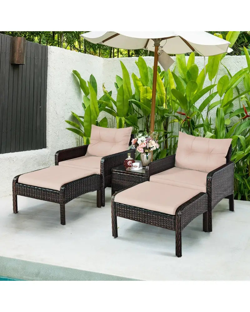 5 Pcs Patio Rattan Wicker Sofa Furniture Set - Beige - Patio Furniture Sets