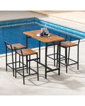 5 Piece Acacia Wood Bar Table Set Bar Height Table and Chairs with Metal Frame and Footrest - Patio Bar Furniture