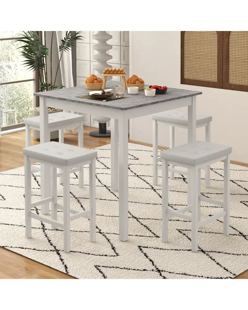 5-Piece Bar Table Set Counter-Height Dining Table and 4 Bar Stools-White - White - Dining Room Sets