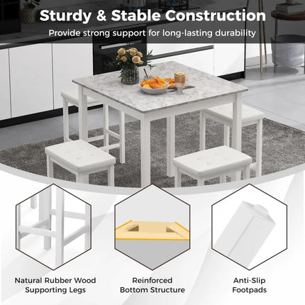 5-Piece Bar Table Set Counter-Height Dining Table and 4 Bar Stools-White Costway