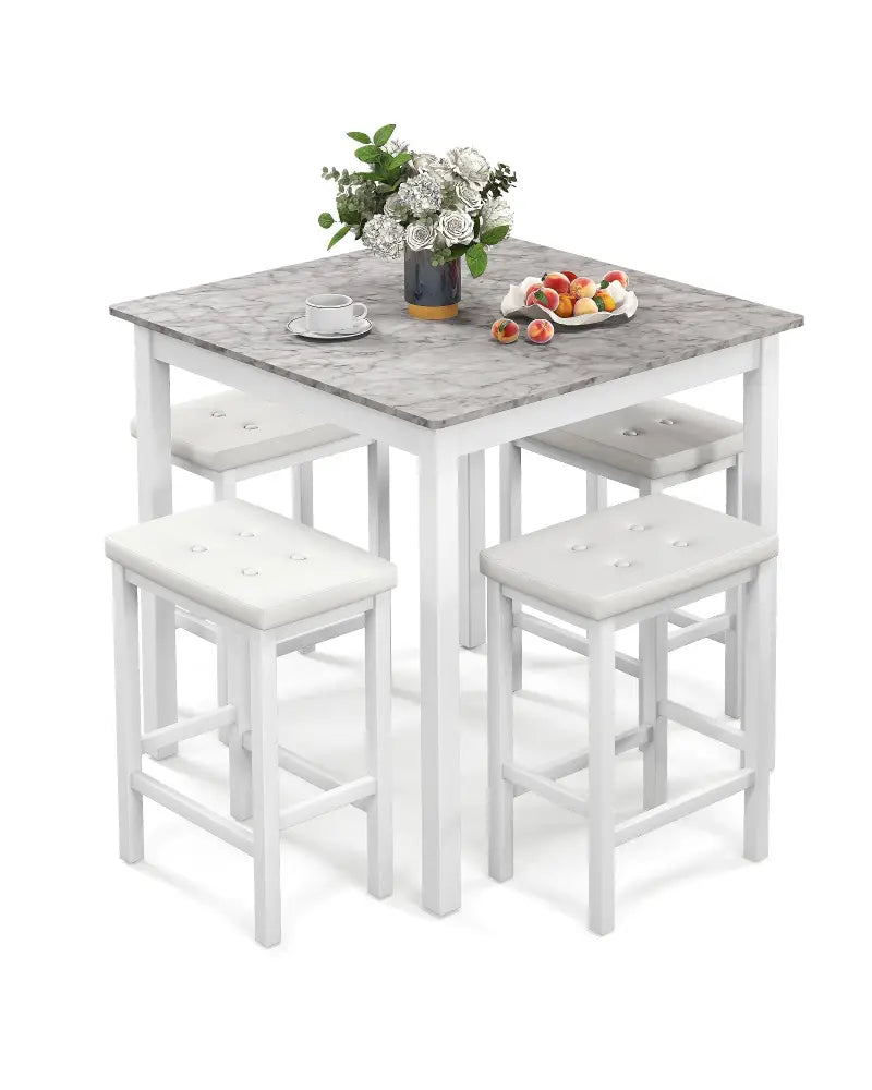 5-Piece Bar Table Set Counter-Height Dining Table and 4 Bar Stools-White - White - Dining Room Sets