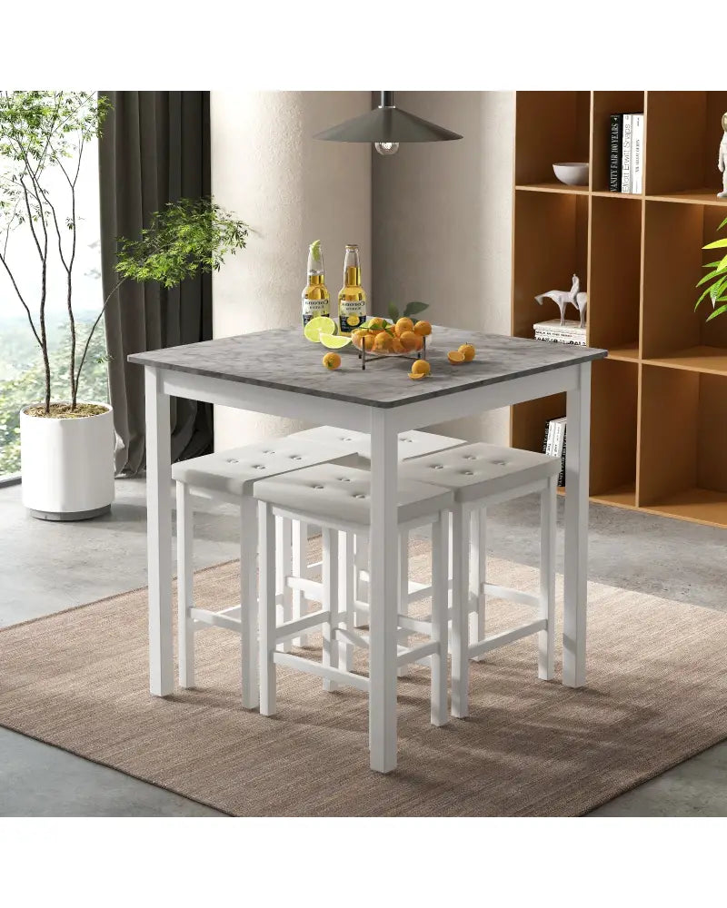 5-Piece Bar Table Set Counter-Height Dining Table and 4 Bar Stools-White - White - Dining Room Sets