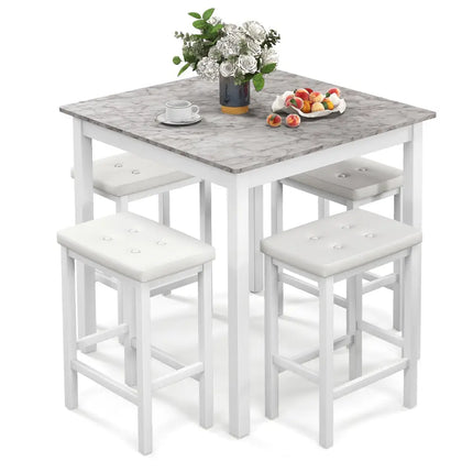 5-Piece Bar Table Set Counter-Height Dining Table and 4 Bar Stools-White Costway
