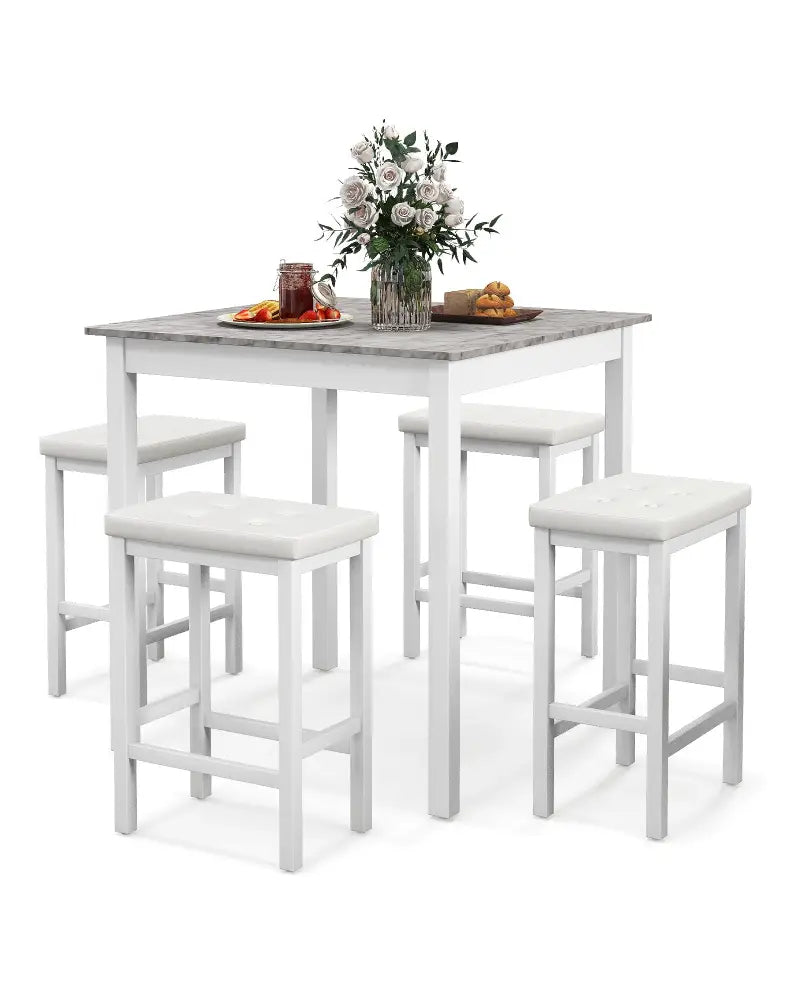 5-Piece Bar Table Set Counter-Height Dining Table and 4 Bar Stools-White - White - Dining Room Sets